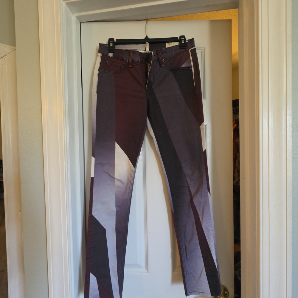 rag & bone Purple, Maroon, Black & White Geometric Panel Jeggings